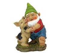 Statue nain de jardin - Nain de jardin heureux comme un cochon dans la pâtée - Nain de jardin pour pelouse