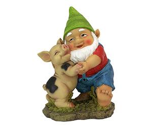 Statue nain de jardin - Nain de jardin heureux comme un cochon dans la pâtée - Nain de jardin pour pelouse