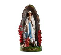 Statue Notre-Dame de Lourdes - Figurine en résine de 20,3 cm - Statuette de Saint Bernadette et Marie - Sculpture avec peinture à la main - Cadeau religieux idéal pour baptême, communion,