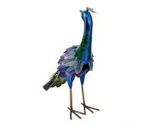 Statue Paon Métal Coloré 49cm à pour la Main Statue Paon Métal | à pour la main, motifs pour yeux de paon, couleurs vives, design exotique, attrait visuel unique