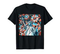 Statue Proud Liberty, 4 juillet, fleurs assorties à un motif patriotique T-Shirt