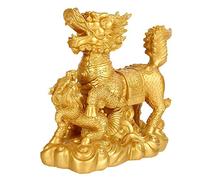 Statue Qilin/Kylin en laiton doré - Décoration Feng Shui pour la maison et le bureau, attire la richesse, la prospérité et la chance pour une vie prospère