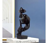 Statue Sculpture Le Silence Est D'or Noir Figure Salon Déco Moderne Abstrait Figure Artistique Visage Décoration Bureau Étagère Artisanat Cadeau