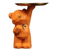 Statue sculpture, plateau décoratif en forme d'ours, sculptures d'ours avec plateau décoratif, figurines décoratives, plateau à clés, bol décoratif pour dessert, cosmétiques, bijoux, bougies (Orange