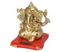 Statue Solaire de Ganesha, Idole Hindoue du Seigneur Ganesh pour Tableau de Bord de Voiture Sculpture de Dieu éléphant Indien pour Décoration de Jardin à la Maison, Moyen (Or)