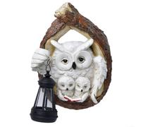 Statue solaire de jardin à trois chouettes avec système d'alimentation autoportant, construction en résine synthétique pour une utilisation en toutes saisons