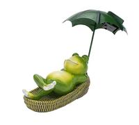 Statue solaire de jardin grenouille avec parapluie vert et lumières, décoration en résine imperméable dans un panier en osier, idéale pour les entrées et les salles de séjour