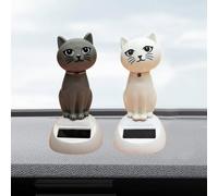 Statue solaire de voiture - Motif chat - Figurine mobile - Petit chat dansant - Statue solaire - Statue décorative pour tableau de bord - Pour voiture, maison ou bureau (1 blanc et 1 gris)