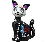 Statue Squelette Chat Résine 29cm Prop Horreur | Résine synthétique pour robuste, finition vieillie, détails anatomiques pour précis, résistant aux intempéries, pour (Cat)