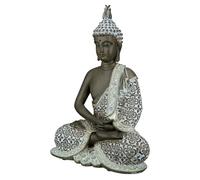 Gilde Sculpture décorative Bouddha Assis - Méditation - Marron/Blanc - Hauteur 29 cm