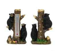 Statue thermomètre en forme d'ours rustique, décoration de jardin en résine synthétique avec jauge de température intégrée, décoration de campagne pour extérieur, cour, terrasse, pelouse et intérieur