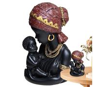 Statues africaines - Sculptures d'art africaines pour décoration d'intérieur, mère tenant un enfant | Statue moderne en résine noire pour bibliothèque, meuble TV, étagère, table, chambre à coucher