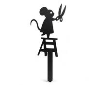 Statues amusantes en métal en forme de souris - Panneau de jardin en fer avec ciseaux - Sculptures d'animaux pour intérieur ou extérieur - Décoration de pots de pelouse