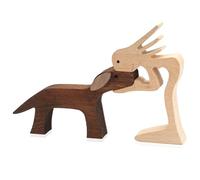 Statues d'amour de Chien, Sculpture Bois pour Chiens, Figurines de chien Décoration en Bois pour Chiot, Sculpture en Bois de Chiot avec Homme pour la Maison, le Bureau, le Salon ( Fille et Chien )