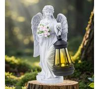 Statues d'ange solaire - Figurine d'ange gardien à LED - Avec lanterne solaire LED - Décoration funéraire - Résistante aux intempéries - Cimetière - Décoration de jardin - Figurines pour décoration