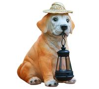 Statues de Chien pour Jardin, Statues de Chien pour l'extérieur | Lumières LED Décoration de Chiot | Figurines solaires Mignonnes de Jardin de Chien avec Lanterne pour Le Jardin de Maman Grand-mère