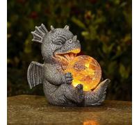 Statues de dragon de jardin - Adorables figurines de dragon de résine bébé, tenant une orbe magique avec des lumières LED solaires, des décorations de printemps en plein air pour le porche de pelouse