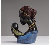 Statues de femmes africaines Art buste de femme buste de mère et d'enfant figurine sculptée en résine for salon, chambre, dessus de table, bibliothèque, décoration d'étagère en bois ( Color : B )