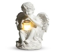 Statues de jardin d'ange solaire Garçon, ange pour tombe Résistant aux intempéries Ange priant avec lumières LED Feux solaires pour tombe pour l'extérieur Décoration de tombe en ange résistante aux