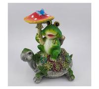Statues de Jardin en Forme de Tortue, Grenouille Assise sur Une Tortue Tenant Un Champignon, Figurines solaires, Cadeau pour Patio, Cour, Ornement de pelouse, Cadeaux de Jardinage pour Maman
