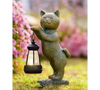 Statues de jardin solaires en forme de chat avec lumière solaire - Décorations d'extérieur pour terrasse, cour, pelouse, pendaison de crémaillère, cadeau d'anniversaire pour femme, maman, grand-mère