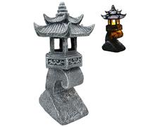 Statues de pagode japonaise, lanterne de pagode solaire en résine étanche, lanterne pierre japonaise décorative 4x6x13 pouces pour jardin yard pelouse balcon porche pierre