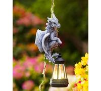 Statues d'extérieur à lumière solaire, 16,3 cm de haut, dragon grimpant sur une vigne de 60 cm avec lanterne LED, figurine d'animal à suspendre imperméable avec crochet pour cour, jardin, mur, balcon,