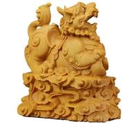Statues en Bois Pixiu/Pi Yao, Figurines décoratives Porte-Bonheur, Objet de Collection pour Table, Salon, Chambre et Bureau (Une pièce)