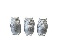 Statues en céramique trio de hiboux Blanc patiné argent