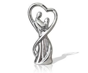 Statues en Porcelaine d'art De Couple Affectueux,Sculpture Peinte à la Main de 32cm de Haut,Statue élégante comme Symbole d'amour et d'affection,Figure décorative Parfaite comme Cadeau (Silver)