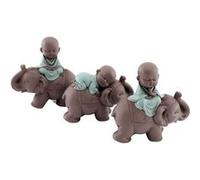 Statuette 3 bouddhas en polyrésine Enfants sur éléphants marron G