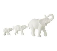 Statuette 3 Éléphants en Rang "Burl" 38cm Blanc Blanc