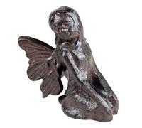 Statuette à Poser Petite Fée en Fonte Patinée Marron Décoration de Jardin 6x10x10,5cm