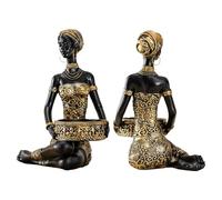 Statuette Africaine en Résine pour Décor d’Intérieur | Figurine Femme Tribale avec Plateau Organisateur Multifonction pour Bijoux, Clés, Bonbons | Décoration Bureau, Chambre, Étagère ou Entrée