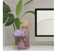 Statuette Bouddha Bougeoir - Porte Bougie Chauffe-Plat -Idée Cadeau Zen - Haut: 13cm - Couleur Beige et Vieux Rose - Zen'Light