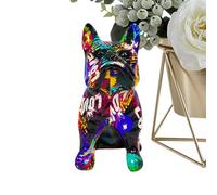 Statuette canine, figurine de collection de bouledogue français avec motif graffiti, sculpture en résine animale décorative, centre de table artisanal pour étagère et bureau
