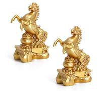 Statuette Cheval Porte Bonheur, 2 PCS Statues Feng Shui en Résine Dorée, Symbole de Protection des Énergies Négatives, Décoration Zen et Feng Shui pour Bureau, Maison, Décoration Chinoise Asiatique