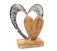 Statuette cœur déco, 21 x 16 x 6 cm: Sculpture en métal et Bois, Objet décoratif Amour, Cadeau de Mariage, d’Anniversaire ou de Saint-Valentin, décoration Salon Moderne, Statuette intérieure