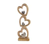 Statuette cœur Design: Sculpture métal Bois, Objet décoration Salon Moderne, Figurine décorative Amour pour Mariage Anniversaire Nouvelle étape, déco Maison entrée, 45 x 16 x 7 cm