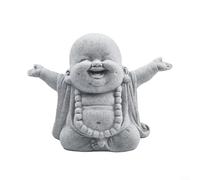 Statuette de Bouddha Gras Sourire Intérieur / Extérieur Décoration Effet Grès Ornement pour Jardin Maison (A)