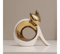 Statuette de chat en boule décorative en céramique blanche et dorée, sculpture animale élégante, décor moderne,figurine de chat, statue, art, ornement, décoration pour les amoureux des chats