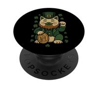 Statuette de Chat pour la Saint-Patrick - Trèfle Porte-Bonheur - pour Adultes et Enfants PopSockets PopGrip Adhésif