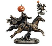 Statuette de cheval chevalier sans tête lumineuse - Décoration de bureau | Sculpture en forme de tête de citrouille à LED avec finition bronze antique, artisanat détaillé en résine