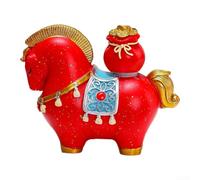Statuette de cheval rotative de style chinois en résine - Mascotte de l'année du cheval avec symboles porte-bonheur - Pour décoration de Nouvel An, maison, bureau, voiture - Peinte à la main - Rouge