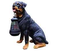 Statuette de chien à énergie solaire - Décoration de jardin pour pelouse et cour - Rottweiler avec lanterne intégrée