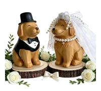 Statuette De Chien De Mariage 2 Pièces statue couple animaux en résine | Sculpture de chiens mariés avec voile et chapeau Pour Gâteau de Mariage Maison Étagère Intérieur Extérieur