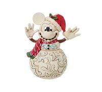 Statuette de Collection Mickey Snowman - En Résine aspect bois - Beige et Rouge - Hauteur 17 cm - Largeur 10 cm - Profondeur 10 cm