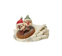 Statuette de Collection Tic et Tac dans la Neige - En Résine aspect bois - Beige - 5 x 9 x 7 cm