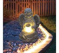 Statuette de Fée Solaire pour Jardin - Figurine en Résine Décorative avec Lumière, Ange Gardien, 14,5 x 13 x 19 cm