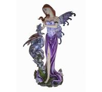 Statuette de fée violette avec un dragon celtique, figurine féérique en résine